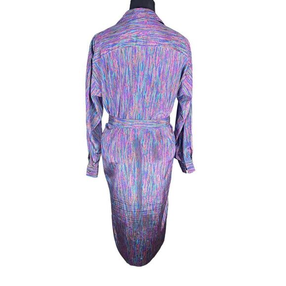 Vintage Schrader sport button down belted long sleeve shirt polyester dress 12 - Picture 3 of 4